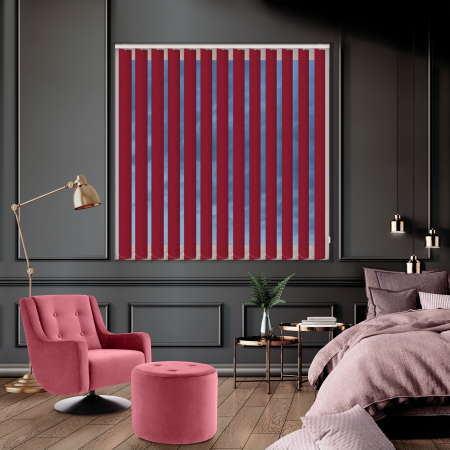 Bedtime Crimson Red Vertical Blinds Open