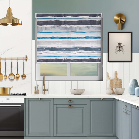 Brushstroke Indigo Pelmet Roller Blinds