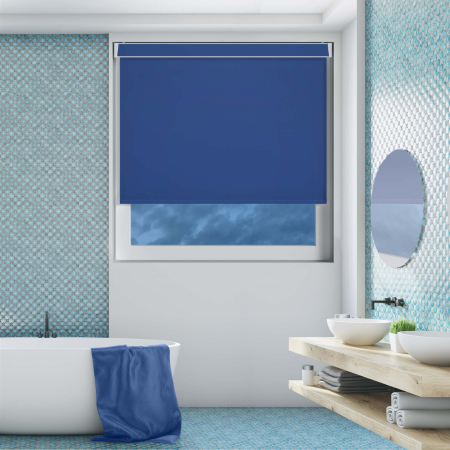 Shower Safe Imperial Blue Electric Pelmet Roller Blinds