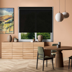 Black Sun Screen Electric Pelmet Roller Blinds