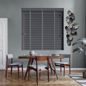 Khol with Slate Tape Wood Venetian Blinds