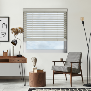 Pebble Grey Wood Venetian Blinds Open